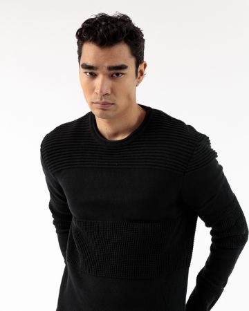 BLACK MEN'S KNITTED SWEATER 1D22FW6003LS0100