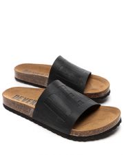 BLACK MEN'S LEATHER SLIDES - ATLAS