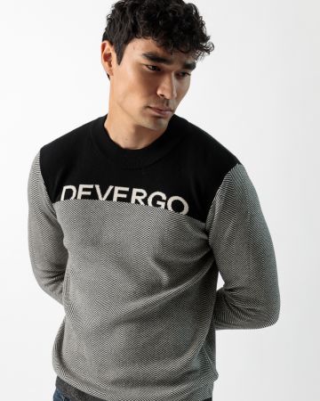 BLACK MEN'S KNITTED SWEATER 1D23FW6010LS1101