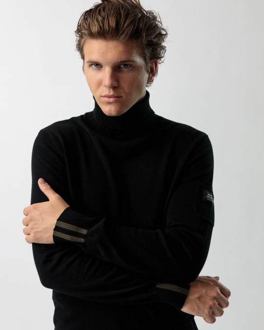 BLACK MEN'S KNITTED SWEATER 1D23FW6005LS1101