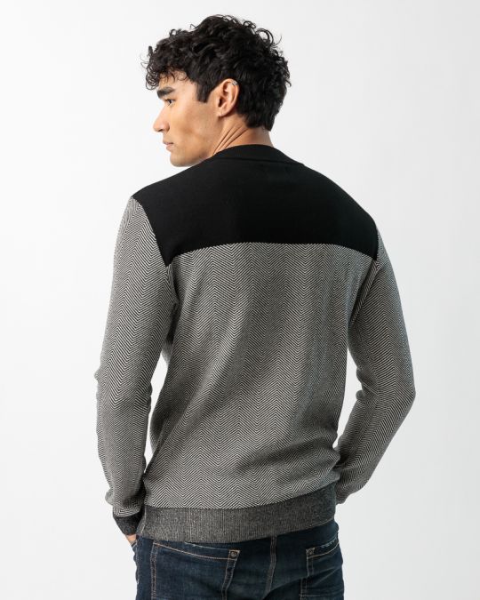 BLACK MEN'S KNITTED SWEATER 1D23FW6010LS1101