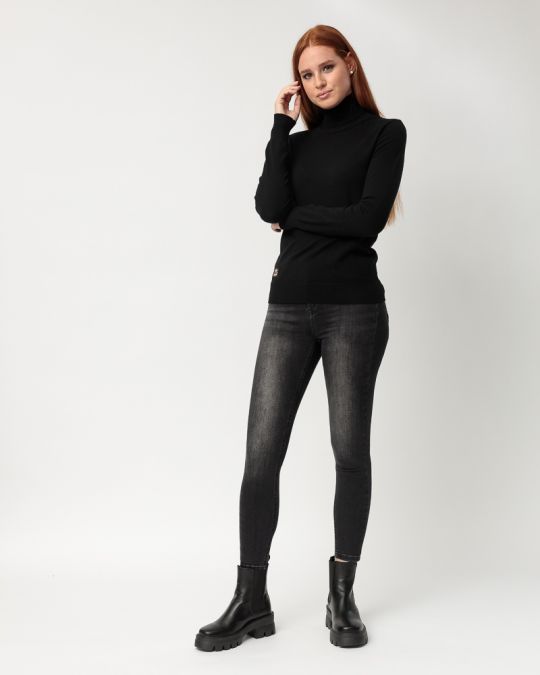 BLACK WOMEN'S KNITTED PULLOVER 2D23FW6513LS1101