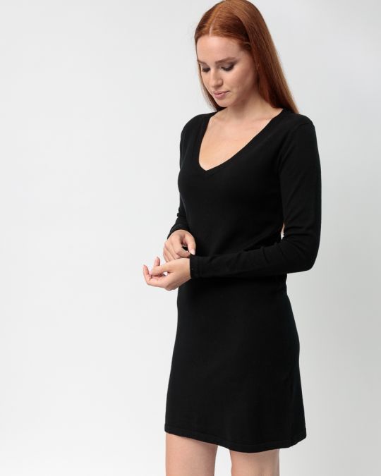 BLACK WOMEN'S KNITTED DRESS 2D23FW9591DR1101