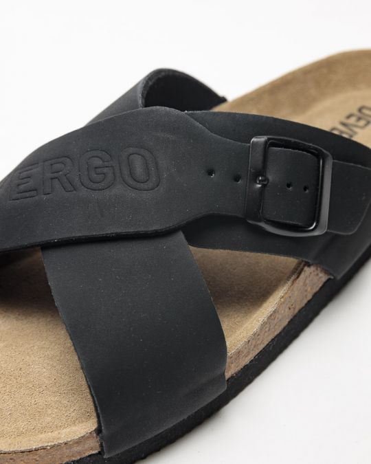 BLACK MEN'S LEATHER SLIDES - EVAN DE24SS2004PU