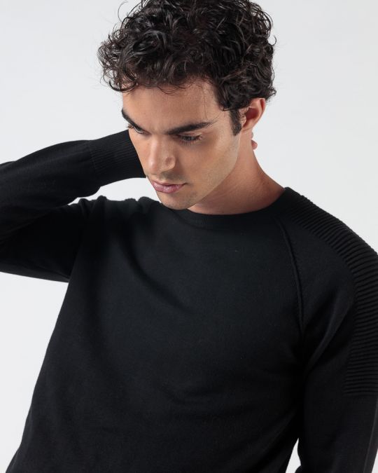 BLACK MEN'S KNITTED SWEATER 1D24FW6012LS1101