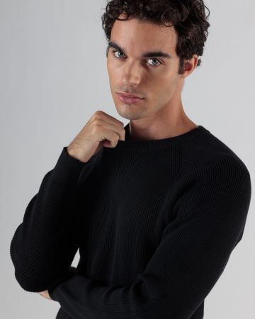 BLACK MEN'S KNITTED SWEATER 1D24FW6013LS1101