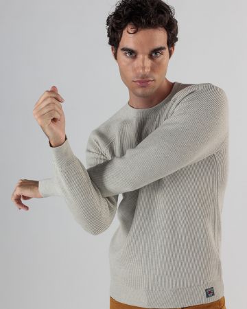 BEIGE MEN'S KNITTED SWEATER 1D24FW6013LS1101