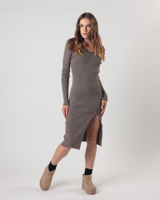 BROWN WOMEN'S KNITTED DRESS 2D24FW9593DR1101