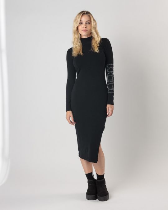BLACK WOMEN'S KNITTED DRESS 2D24FW9594DR1101