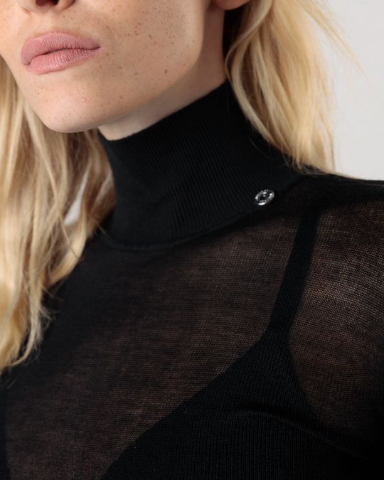 BLACK WOMEN'S KNITTED SWEATER 2D24FW6513LS1101