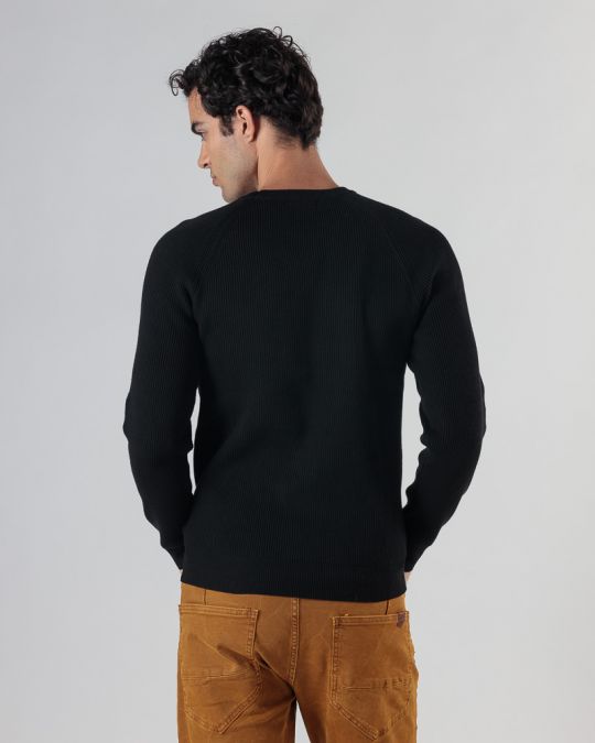 BLACK MEN'S KNITTED SWEATER 1D24FW6013LS1101