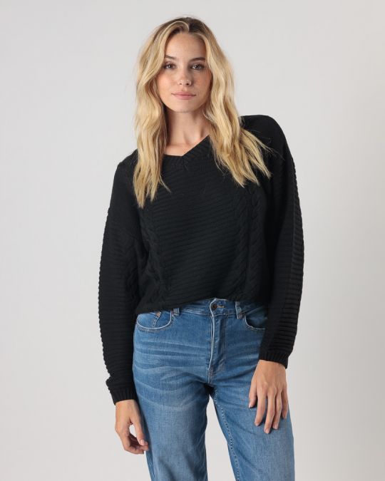 BLACK WOMEN'S KNITTED SWEATER 2D24FW6511LS1101