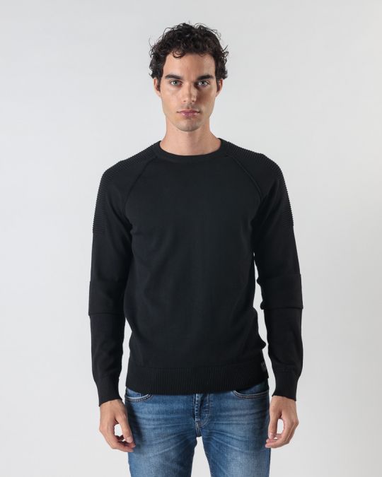 BLACK MEN'S KNITTED SWEATER 1D24FW6012LS1101