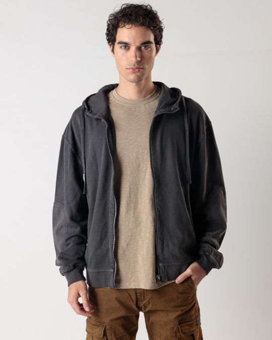 BLACK MEN'S ZIP-UP SWEATSHIRT 1D24FW4073KA0706