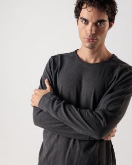 BLACK MEN'S LONG-SLEEVED T-SHIRT 1D24FW4010LS3806