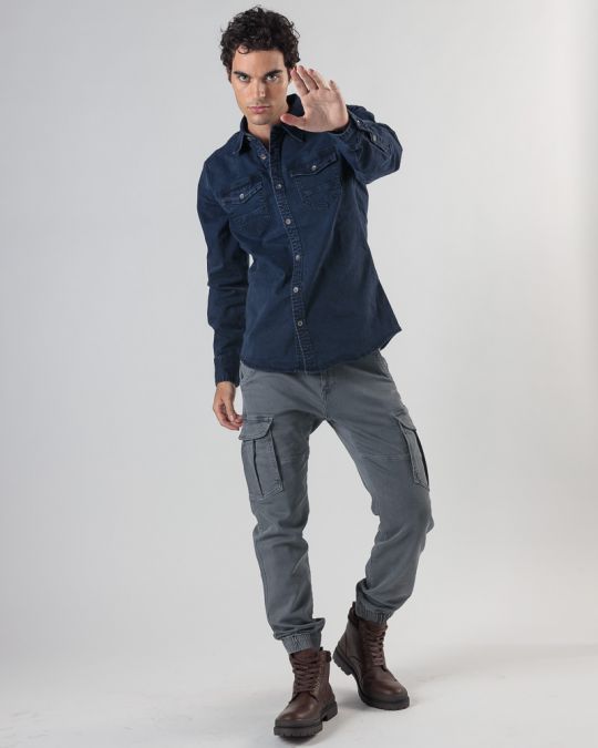 BLUE MEN'S LONG-SLEEVED SHIRT 1D24FW5007LS1306