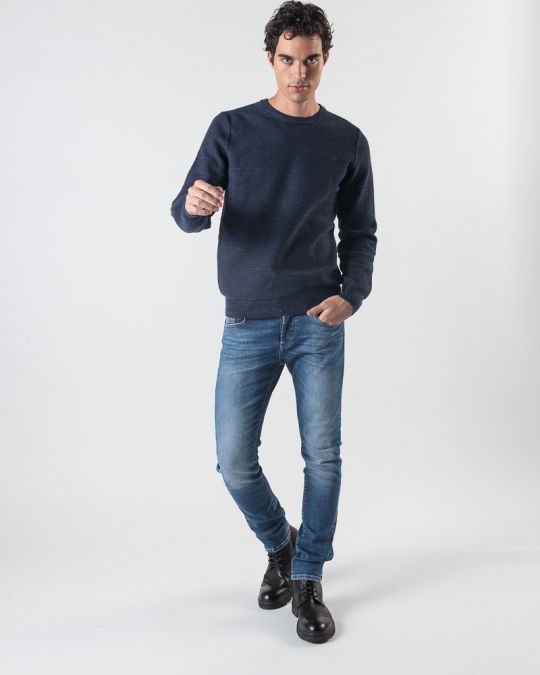 BLUE MEN'S KNITTED SWEATER 1D24FW6014LS1101