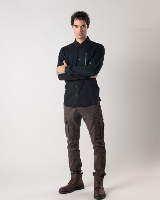 BLACK MEN'S LONG-SLEEVED SHIRT 1D24FW5004LS0104