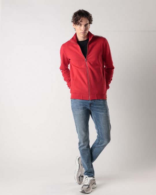 RED MEN'S ZIP-UP SWEATSHIRT 1D24FW4078KA0704