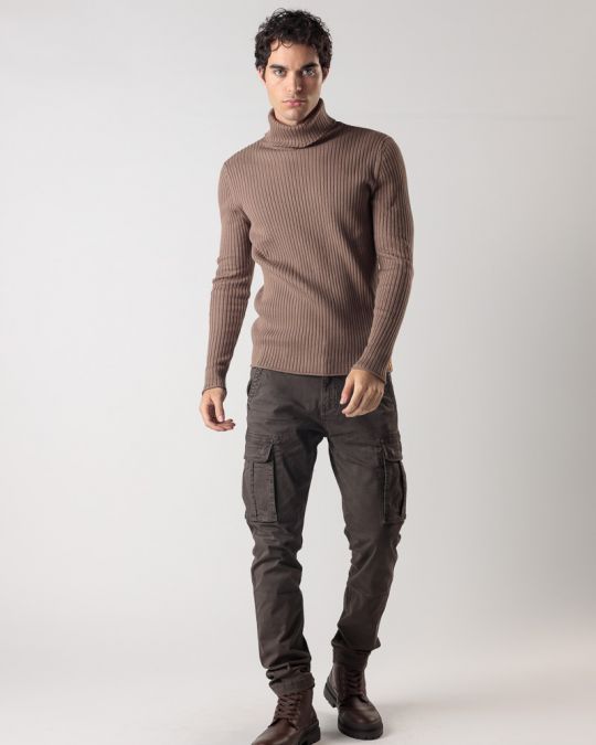 BROWN MEN'S KNITTED SWEATER 1D24FW6009LS1106