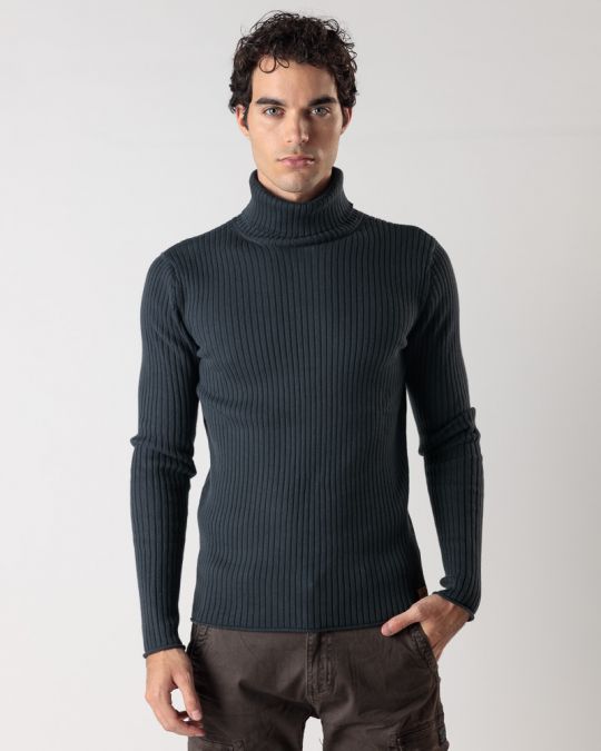 BLACK MEN'S KNITTED SWEATER 1D24FW6009LS1106