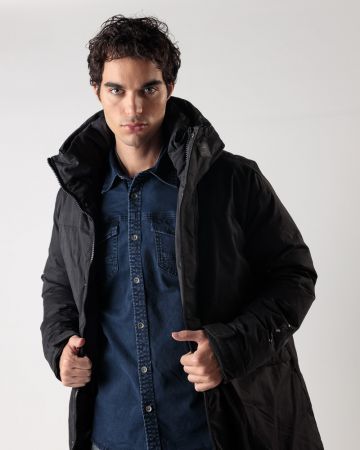 BLACK MEN'S LONG COAT 1D24FW3015KA1600