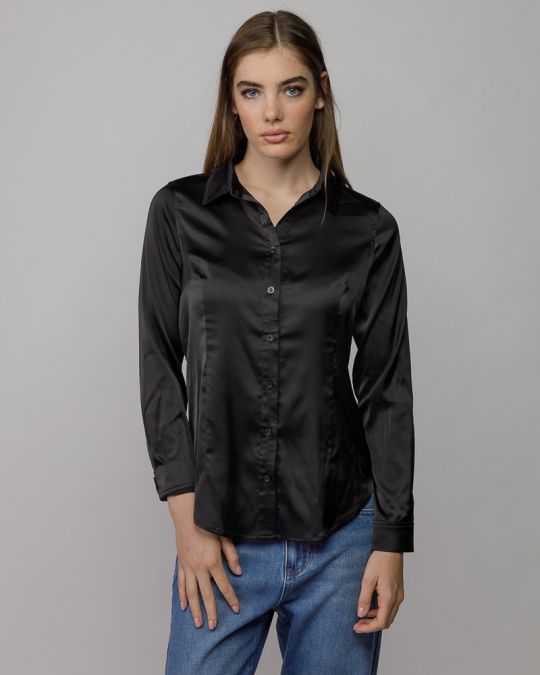 BLACK WOMEN'S SATIN SHIRT 2D25FW5502LS1305