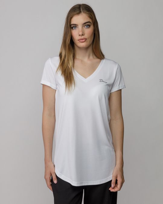 WHITE WOMEN'S V-NECK SHORT SLEEVE T-SHIRT 2D25FW4511SS0105