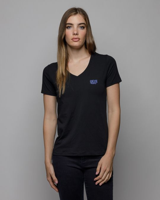 BLACK WOMEN'S V-NECK SHORT SLEEVE T-SHIRT 2D25FW4514SS0205