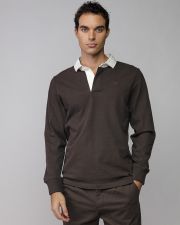 BROWN MEN'S LONG SLEEVE POLO SHIRT