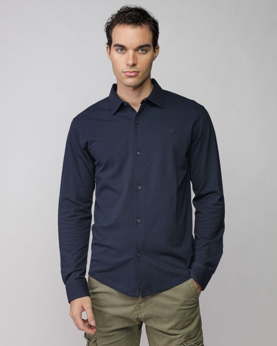 BLUE MEN'S PIQUE SHIRT 1D25FW5004LS2405