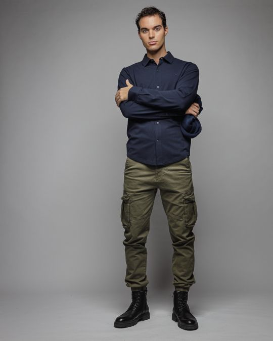 BLUE MEN'S PIQUE SHIRT 1D25FW5004LS2405