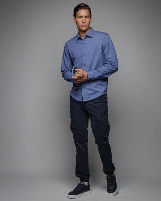 BLUE MEN'S PIQUE SHIRT 1D25FW5004LS2405