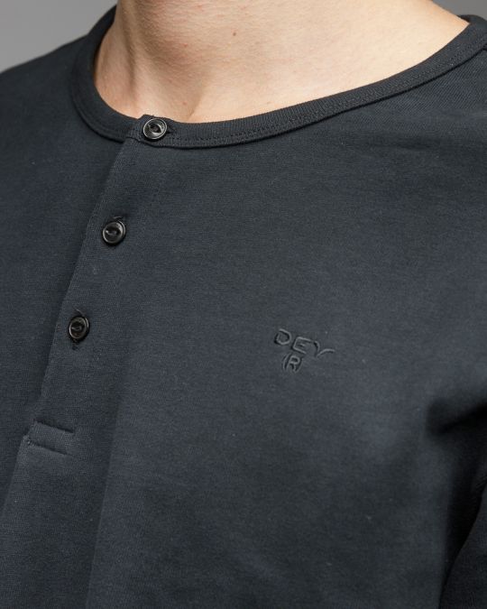 BLACK MEN'S LONG SLEEVE BUTTON T-SHIRT 1D25FW4006LS0104