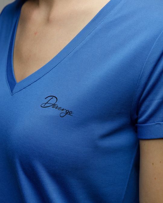 BLUE WOMEN'S V-NECK SHORT SLEEVE T-SHIRT 2D25FW4511SS0105