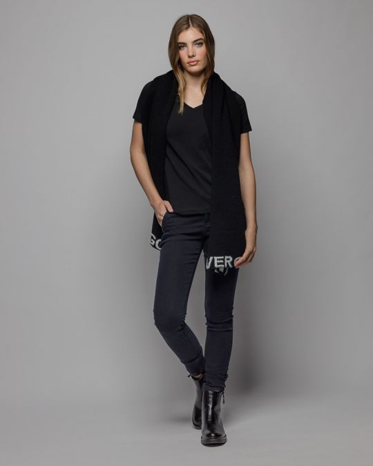 BLACK WOMEN'S V-NECK SHORT SLEEVE T-SHIRT 2D25FW4514SS0205