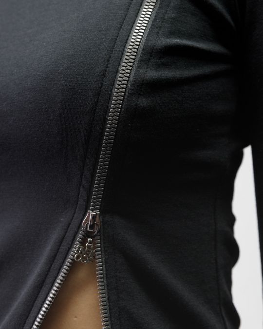 BLACK WOMEN'S ZIP LONG SLEEVE T-SHIRT 2D25FW4540LS0204