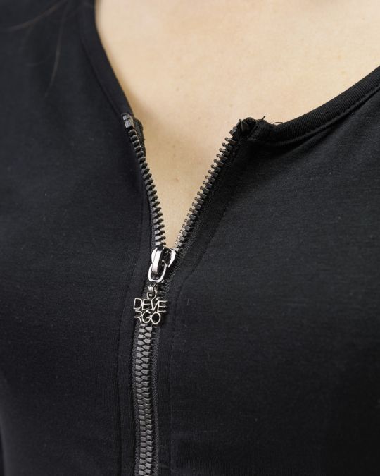 BLACK WOMEN'S ZIP LONG SLEEVE T-SHIRT 2D25FW4541LS0204