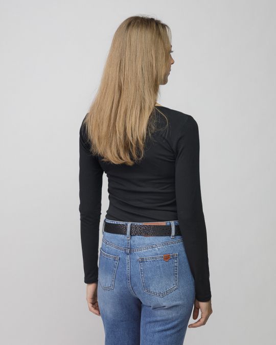 BLACK WOMEN'S ZIP LONG SLEEVE T-SHIRT 2D25FW4541LS0204