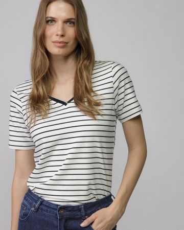 WHITE WOMEN'S STRIPED SHORT SLEEVE T-SHIRT 2D25FW4513SS0205