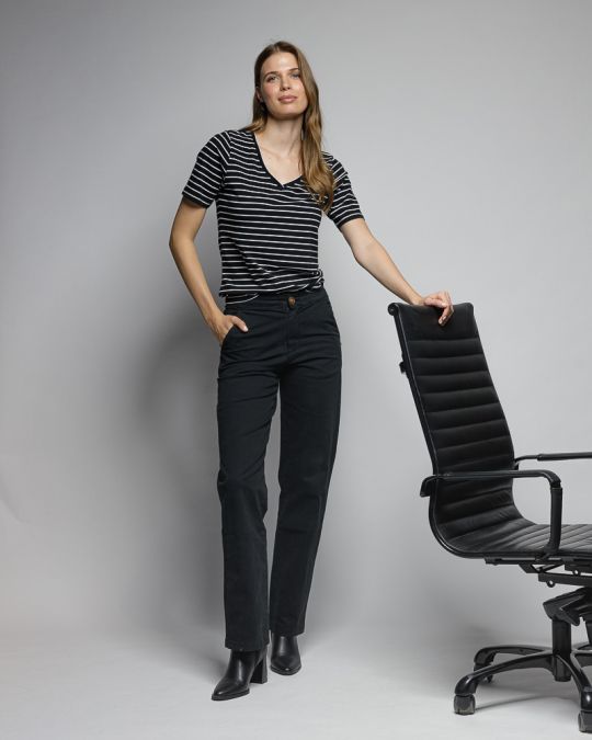 BLACK WOMEN'S STRIPED SHORT SLEEVE T-SHIRT 2D25FW4513SS0205