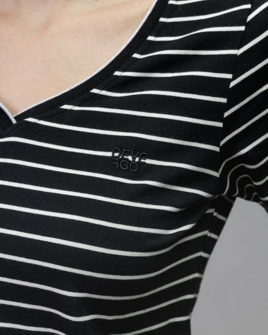 BLACK WOMEN'S STRIPED SHORT SLEEVE T-SHIRT 2D25FW4513SS0205