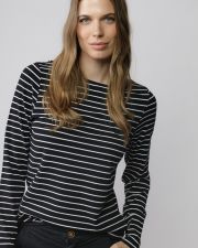 BLACK WOMEN'S STRIPED LONG SLEEVE T-SHIRT