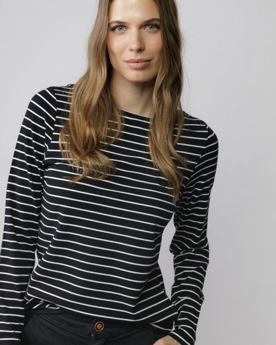 BLACK WOMEN'S STRIPED LONG SLEEVE T-SHIRT 2D25FW4534LS0205