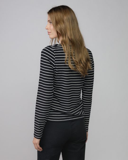 BLACK WOMEN'S STRIPED LONG SLEEVE T-SHIRT 2D25FW4534LS0205