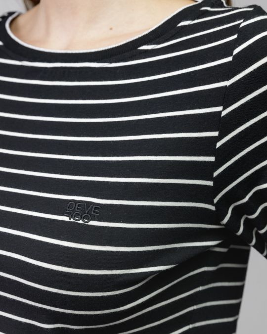 BLACK WOMEN'S STRIPED LONG SLEEVE T-SHIRT 2D25FW4534LS0205