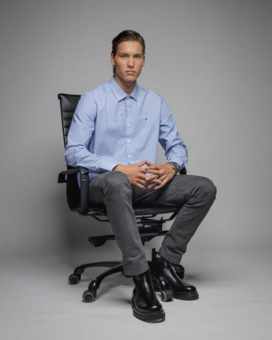 BLUE MEN'S COTTON SHIRT 1D25FW5007LS1301