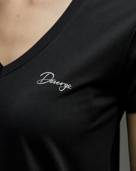 BLACK WOMEN'S V-NECK SHORT SLEEVE T-SHIRT 2D25FW4511SS0105