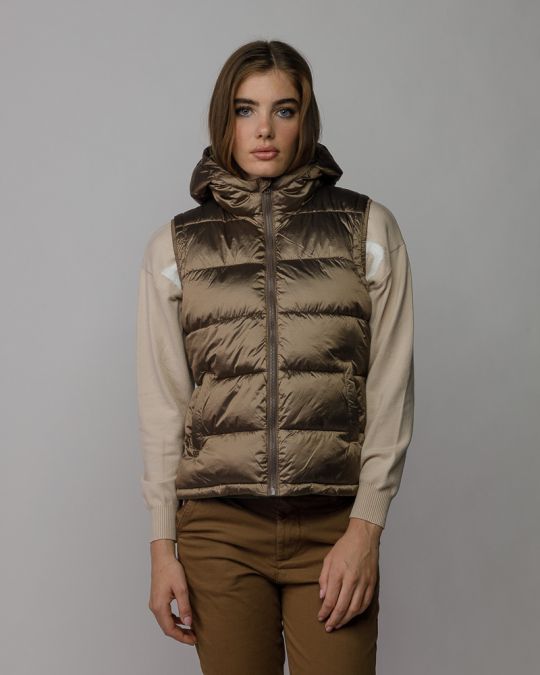 BEIGE WOMEN'S HOODED VEST 2D25FW7523SL1600