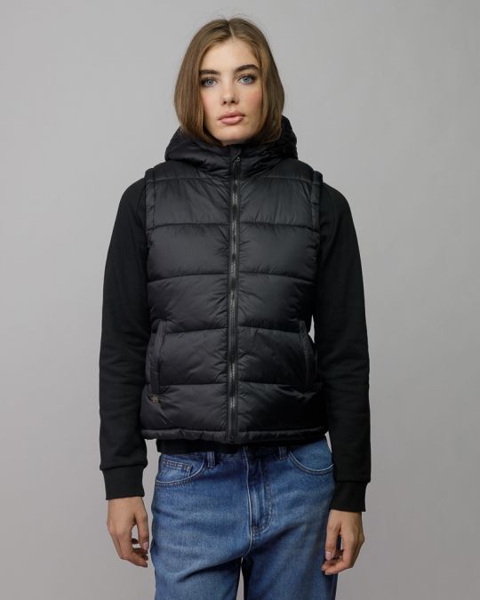 BLACK WOMEN'S HOODED VEST 2D25FW7523SL1600